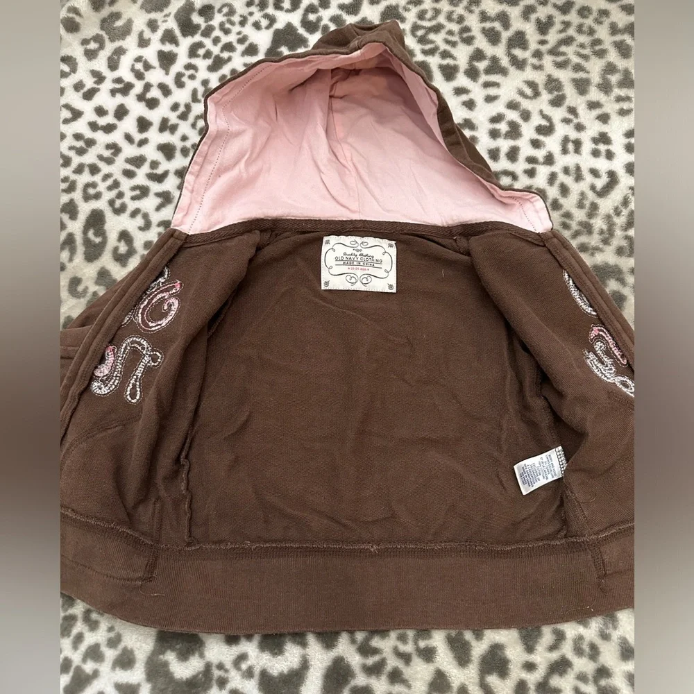 2007 Old Navy Girls Full Zip Hoodie in Brown Graphic Logo Size 18-24 months